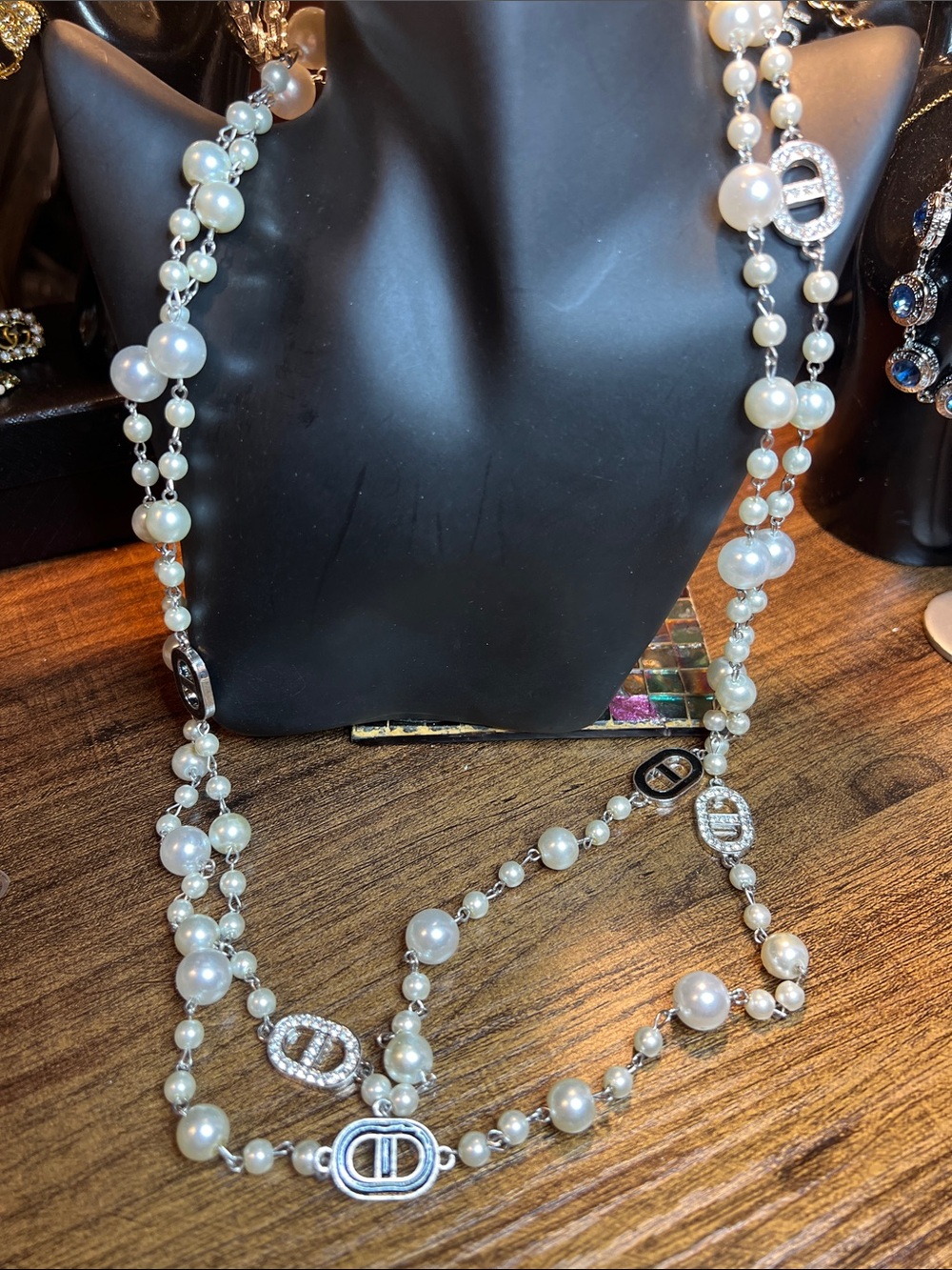 Pearl and Silver-Tone Long Layered Necklace